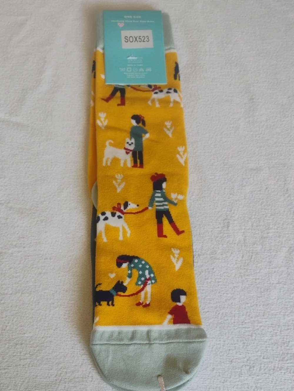 Cheeky Barn Uncommon Pair Men's Yellow Novelty Socks - Dog Walk Pattern